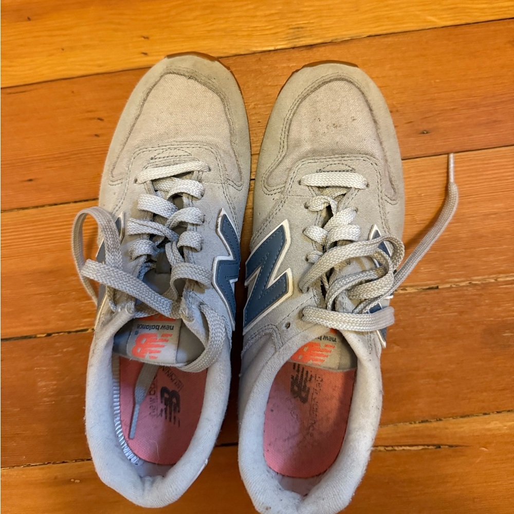 New Balance Light Gray and Blue Sneakers